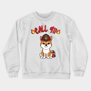 Cute orange dog is a firefighter Crewneck Sweatshirt